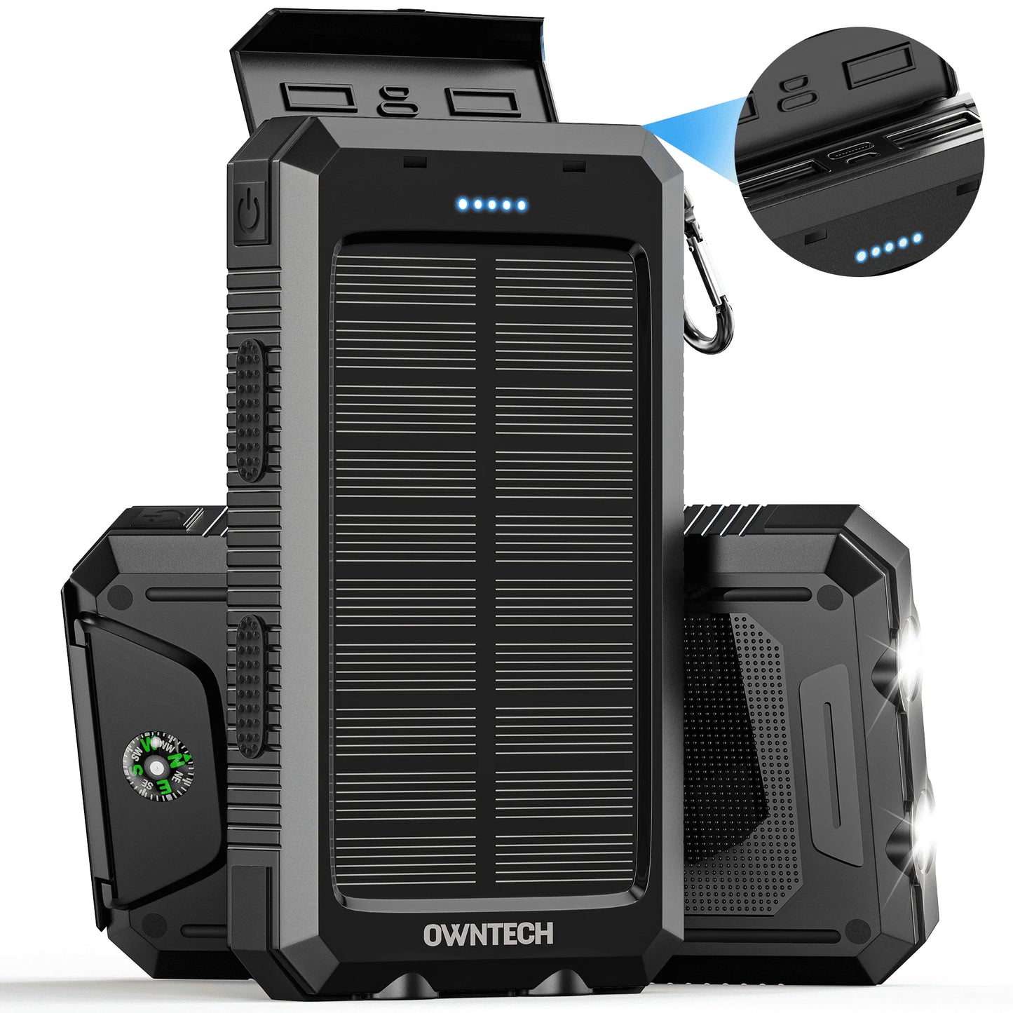 20000Mah Portable Power Bank Solar Charger for Cell Phone and Android, Solar Phone Chargers with Dual 5V USB Ports and 2 Led Flashlight