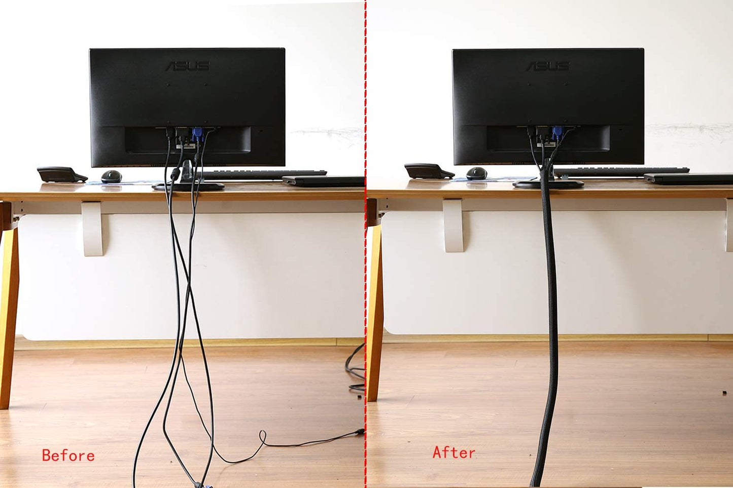 10Ft - 3/8 Inch Cord Protector Wire Loom Tubing Cable Sleeve Split Sleeving for USB Cable Power Cord Audio Video Cable – Protect Cat from Chewing Cords - Black