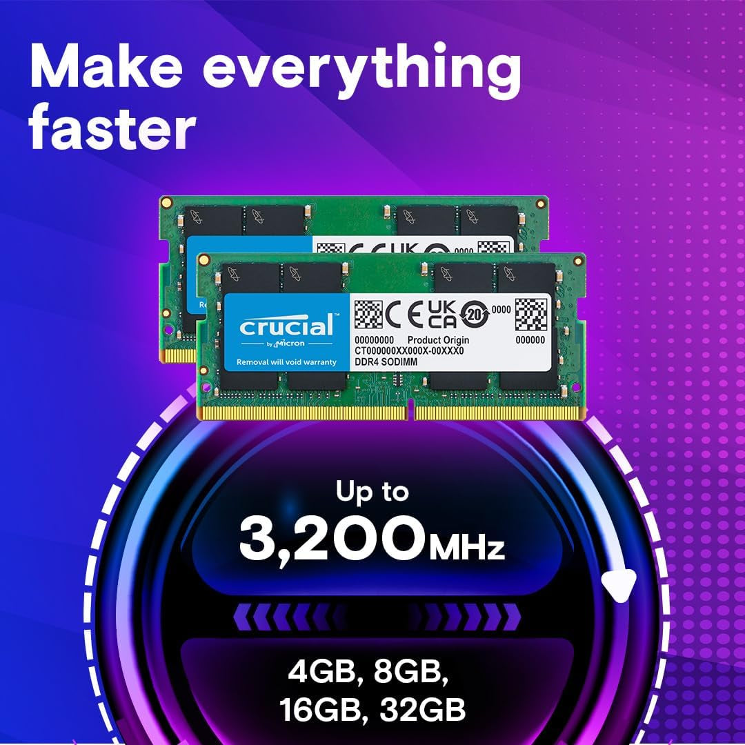 RAM 32GB Kit (2X16Gb) DDR4 3200Mhz CL22 (Or 2933Mhz or 2666Mhz) Laptop Memory CT2K16G4SFRA32A