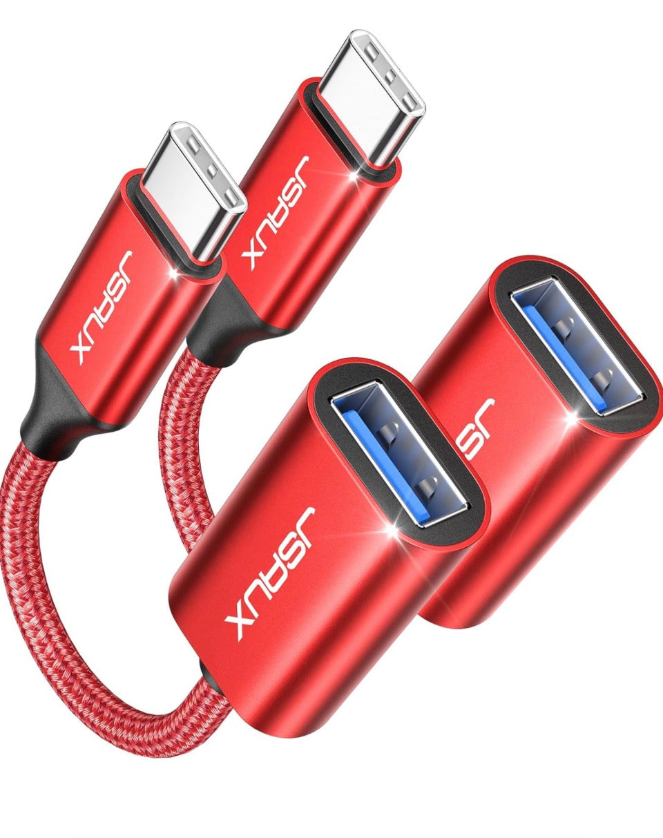 USBC to USB Adapter,  [0.5Ft 2 Pack] Type C 3.0 OTG Cable on the Go Type C Male to USB a Female Adapter Compatible with Macbook Pro 2018 2017,Samsung Galaxy S20 S20+ Ultra S8 S9 Note 10 -Red