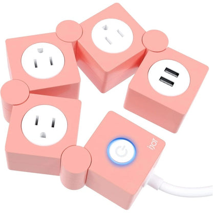 Flexible Power Strip - 3 AC Outlets and 2 USB Charging Ports with Pink Extension Cord, Power Strips with Surge Protection, Decorative Surge Protector Outlet Extender for Home, Office, and More